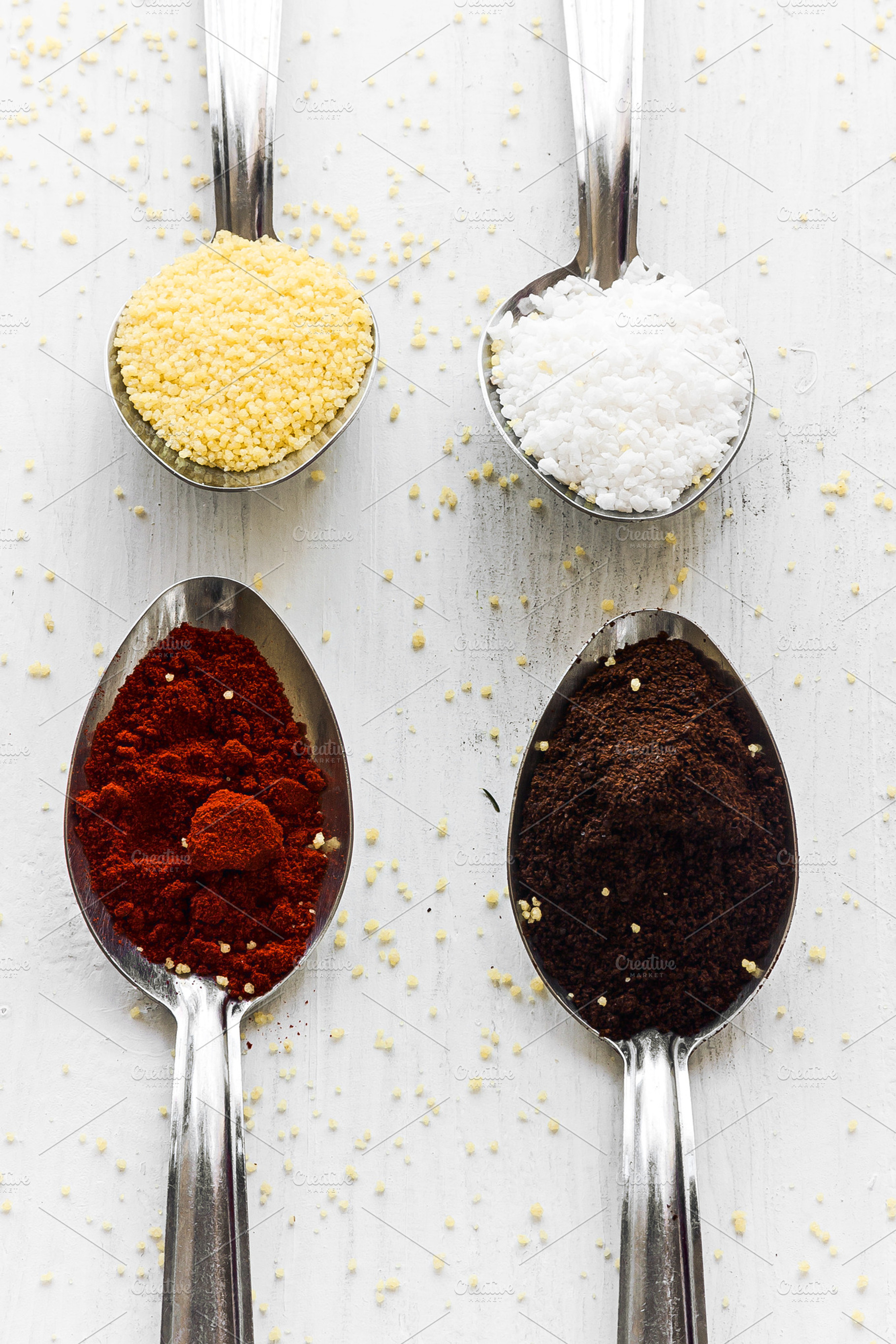 Four Spoons Containing Spoons Food And Spice
