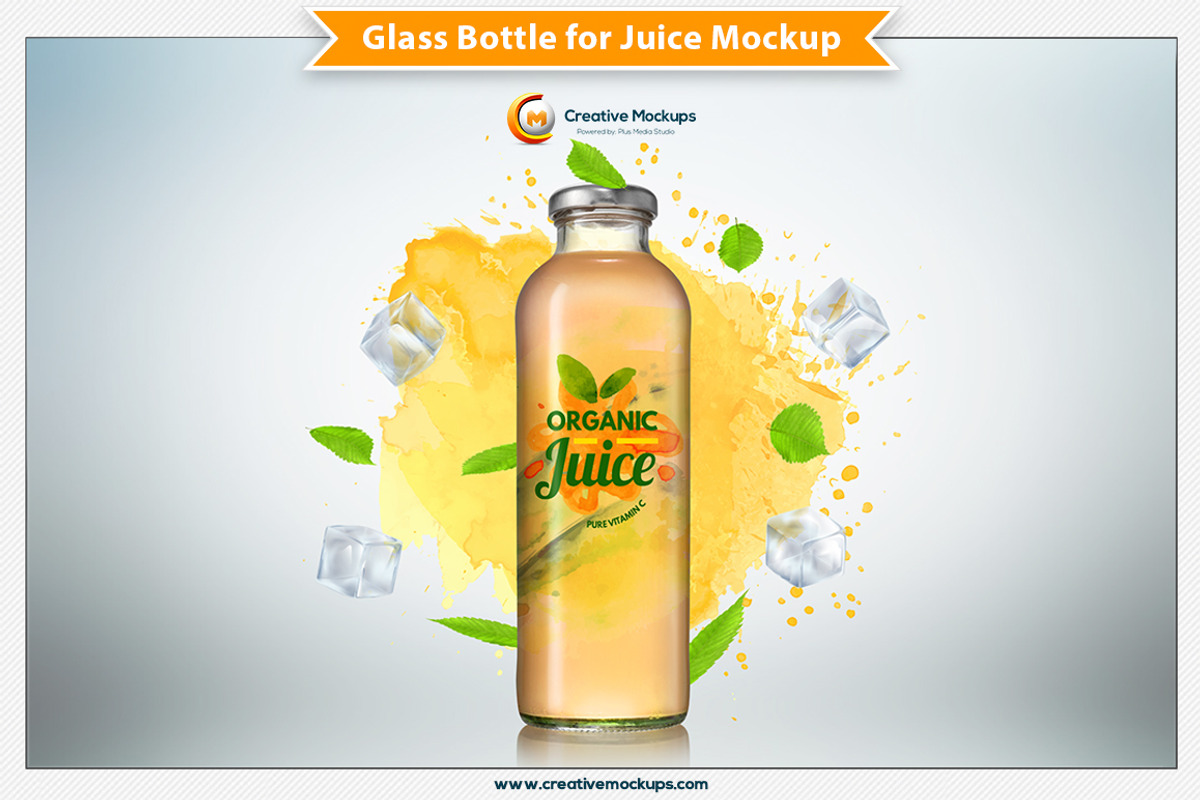 Glass Bottle for Juice Mockup, a Packaging Mockup by Plus Media (Photo 1 of 7)