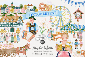 120 cute Oktoberfest clip art, a Seasonal Illustration by Poppy Lane Studio