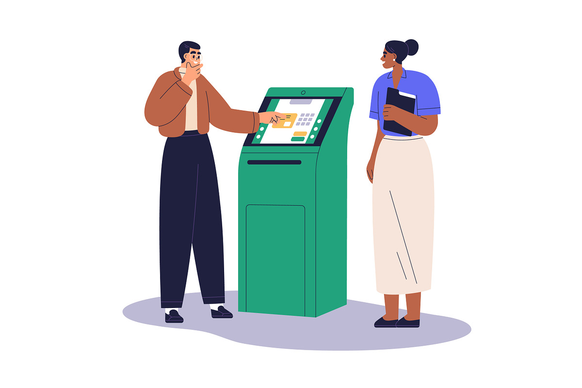 Clients use finance services in bank, a Finance Illustration by Good Studio (Photo 11 of 12)