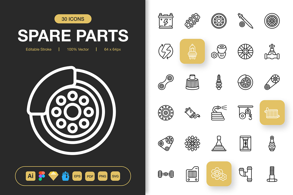 Spare Parts Outline Icons, an Outline Icon by Spacepixel Creative