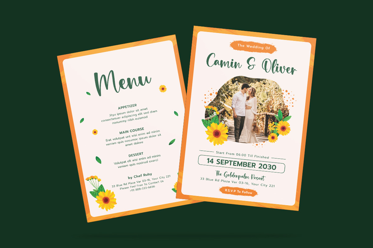 Sunlight Floral Wedding Invitation, an Invitation Template by iDoodle Studio (Photo 4 of 4)