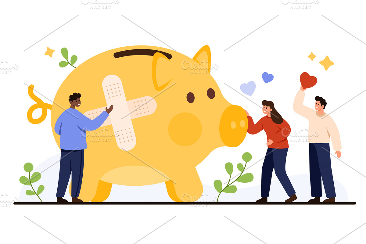 Piggy Bank Inflation and Savings, a Finance Illustration by Flashvector