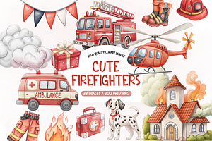 Cute Firefighters Clipart Set, an Illustration by TatiMockup