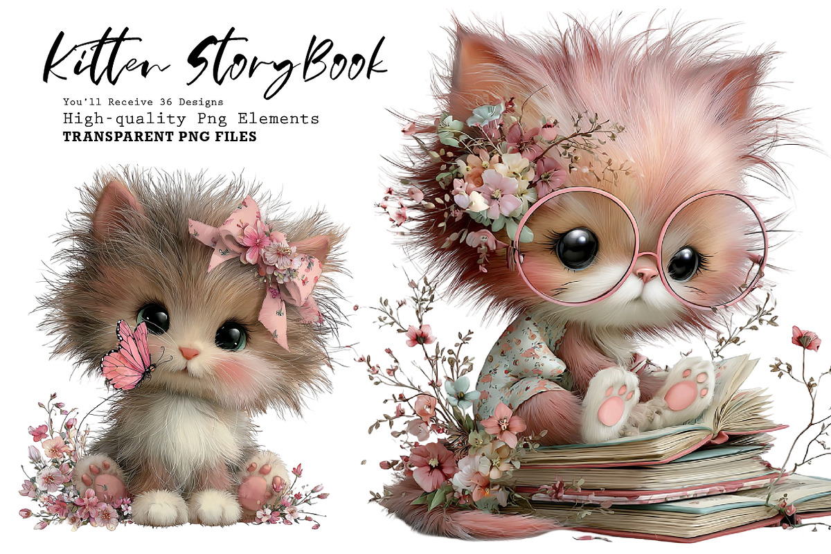 Cute Kitten StoryBook PNG Clipart, a Seasonal Illustration by CreationArt (Photo 1 of 7)