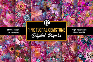 Pink Gemstones and Flowers Pattern |, a Pattern Graphic by Creative Store