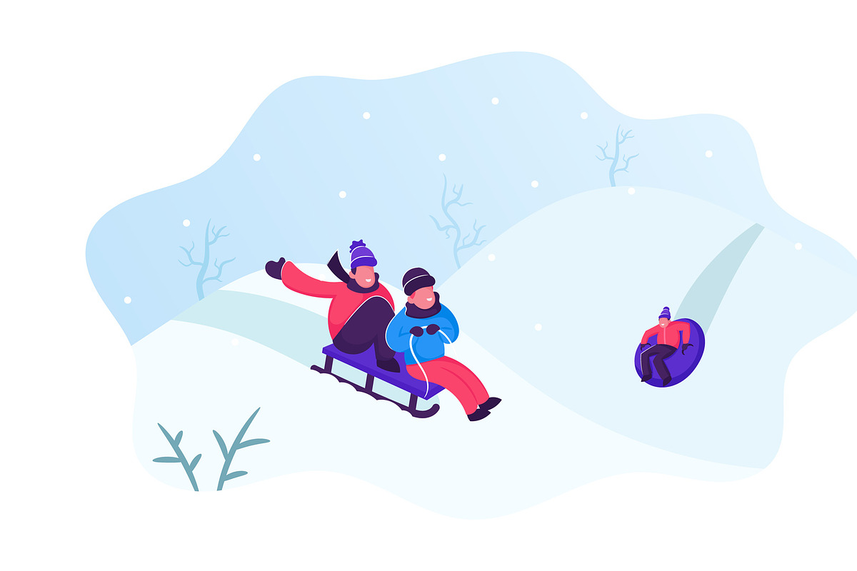 Happy Toddlers Enjoying Sledge Ride, an Illustration by Double Bubble