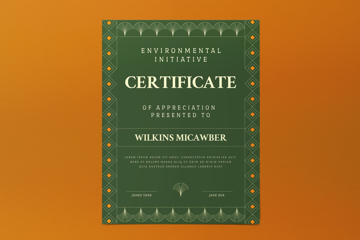 Green Yellow Art Deco Certificate, a Print Template by graphicook (Photo 3 of 3)