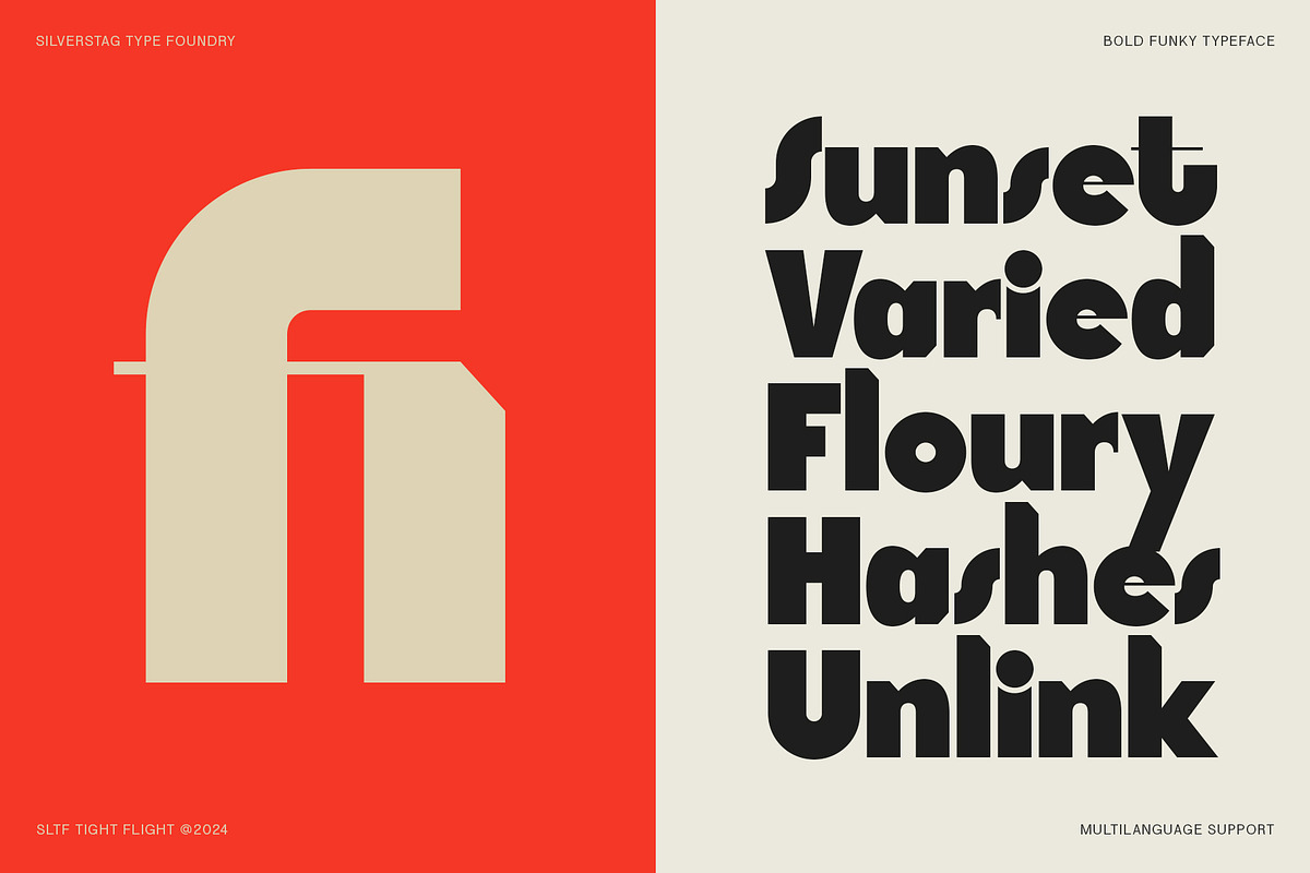 SLTF Tight Flight - Bold Funky Font, a Sans Serif Font by SilverStag Type Foundry (Photo 3 of 19)