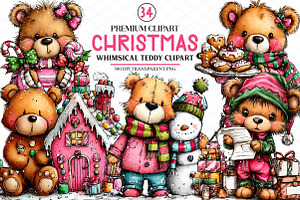Whimsical Christmas Teddy Clipart, an Illustration by cherrydesign