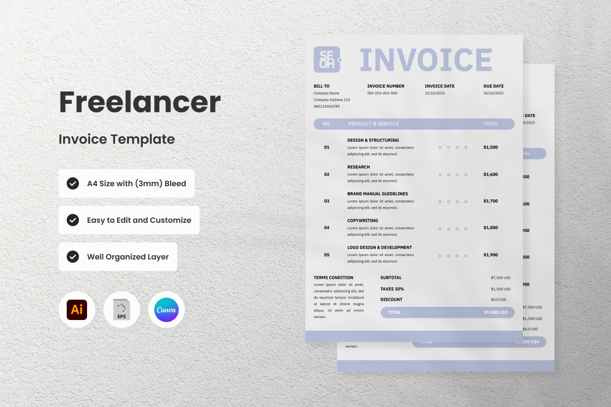 3 Set Freelancer Invoice Template V3, a Print Template by twinstd (Photo 3 of 3)