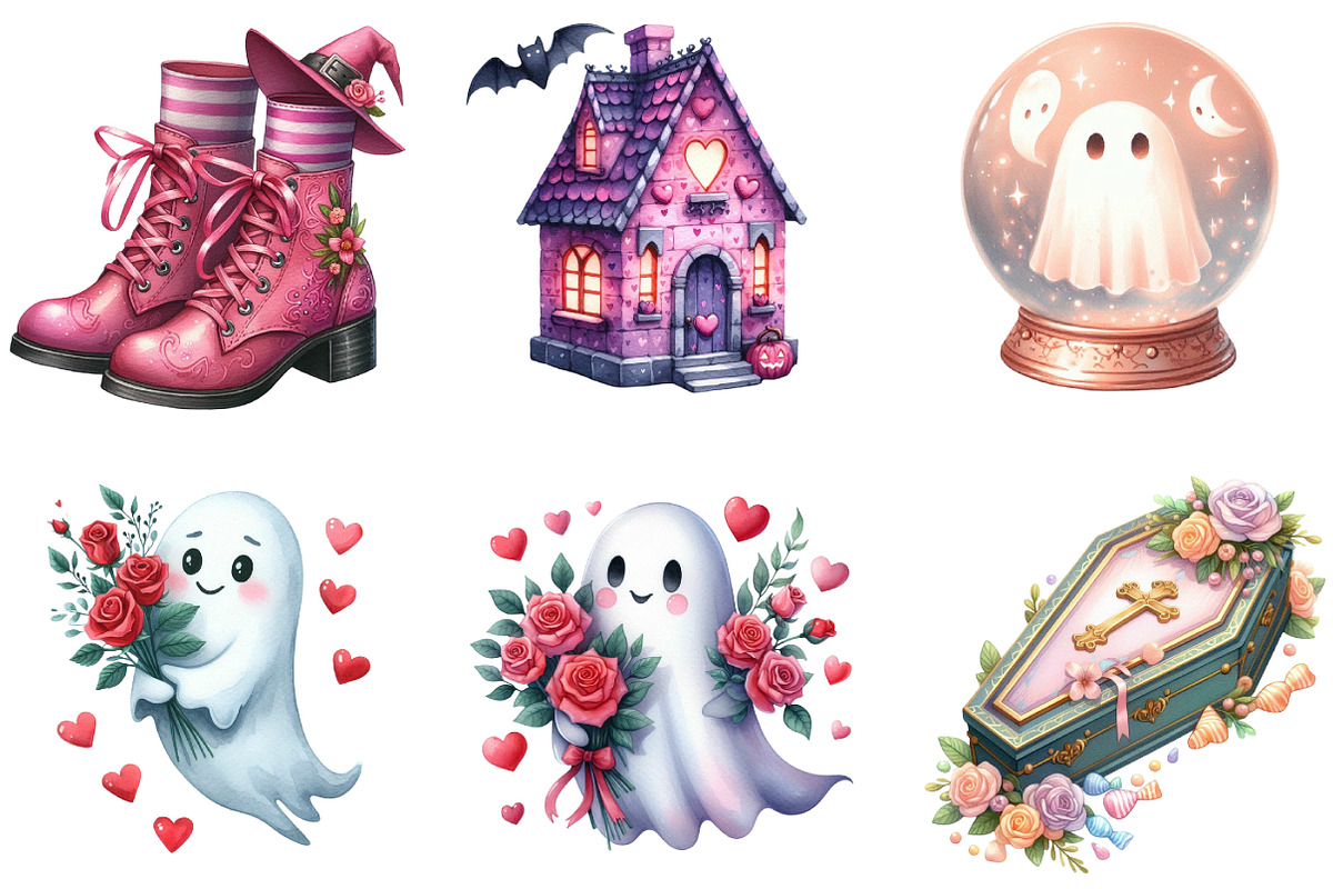 Charm Pink Halloween Clipart Bundle, an Illustration by DreamArtGraphic (Photo 3 of 5)
