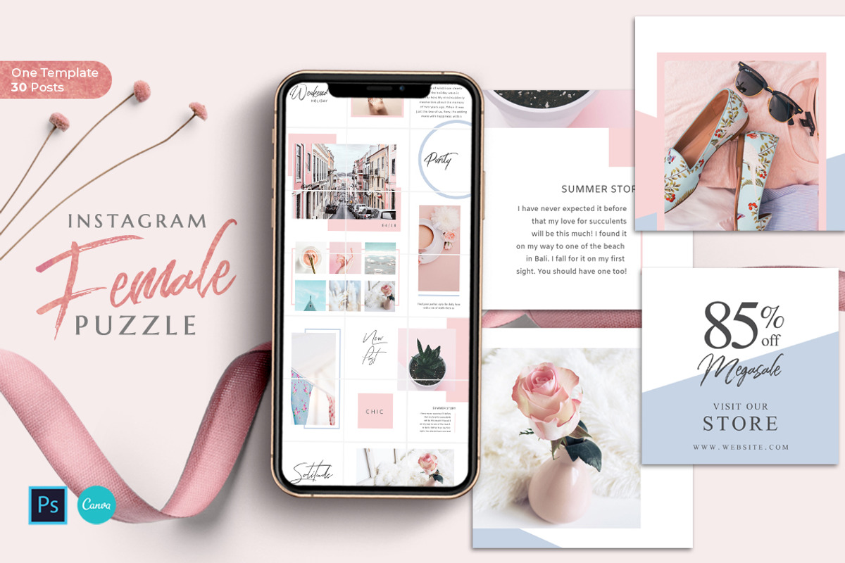 Instagram Puzzle Female - Canva & PS, a Social Media Template by Eviory
