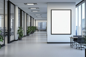 Blank poster on modern office hall, a Business Photo by MistyDay