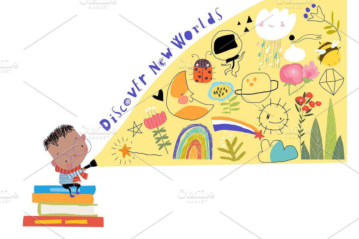 Little Boy sitting on Stack of Book, an Education Illustration by Maria Starus