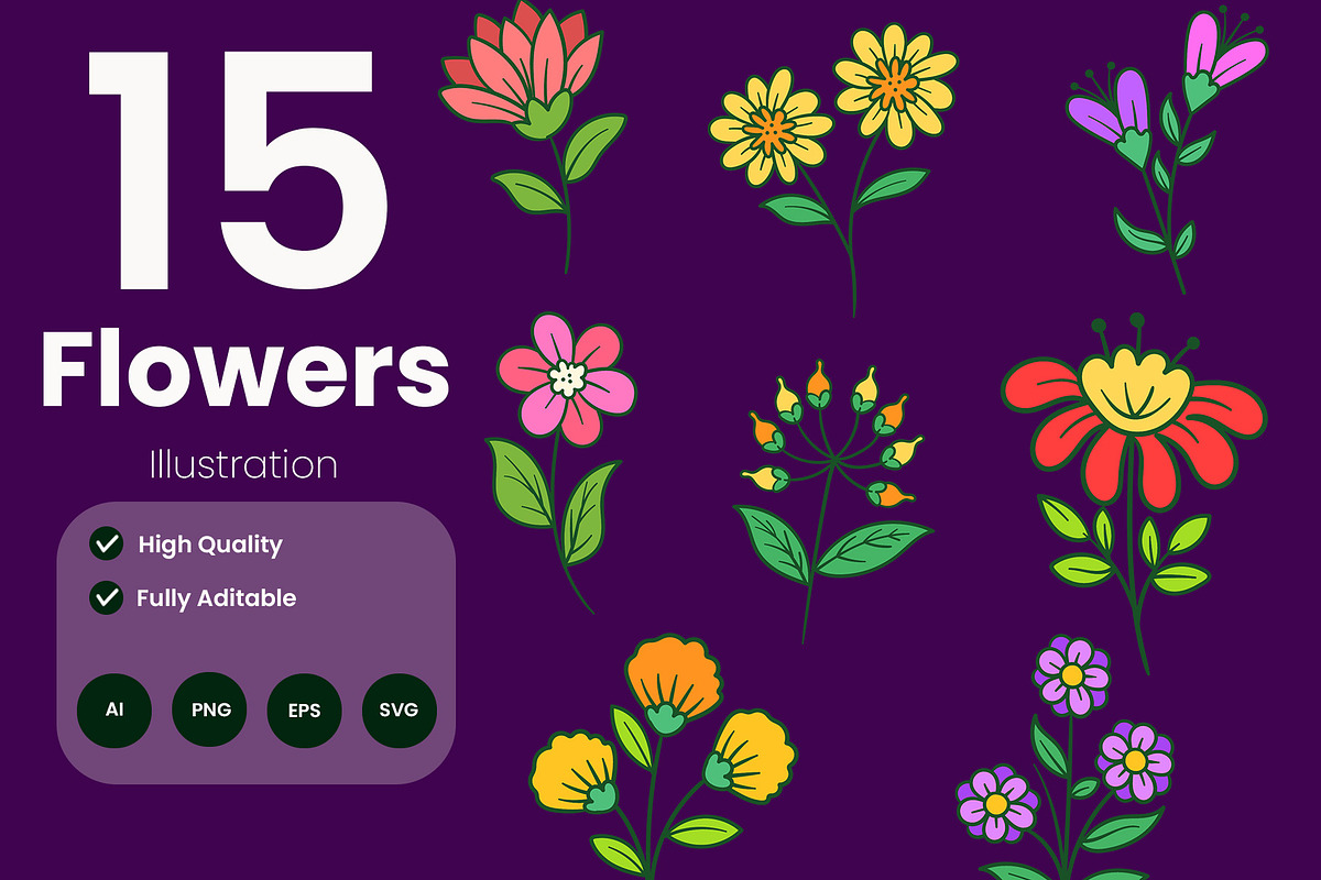 Flower Illustration Pack, an Illustration by baii09 (Photo 1 of 2)