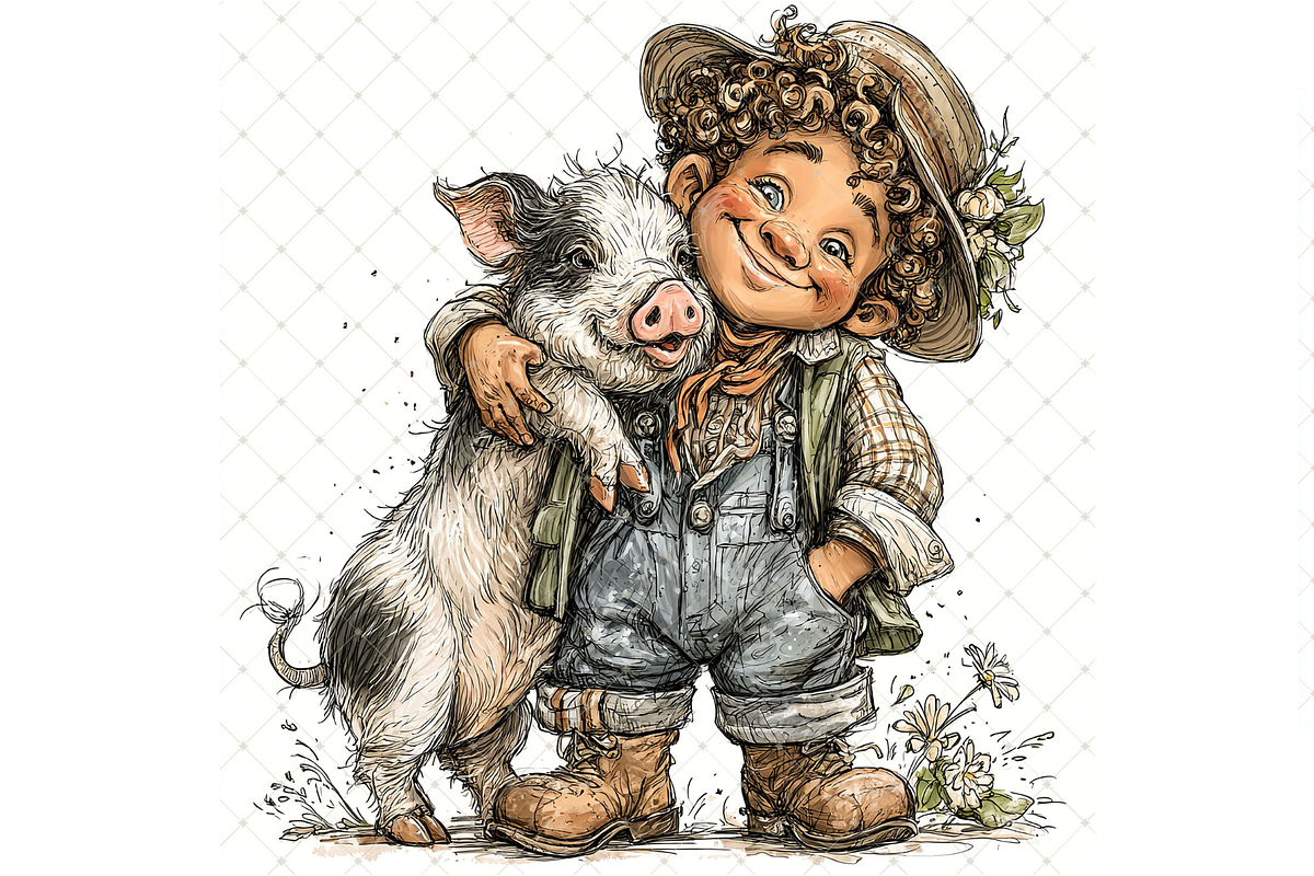 Boy and Piglet Clipart JPG, a Person Illustration by Memories By Lea (Photo 13 of 18)