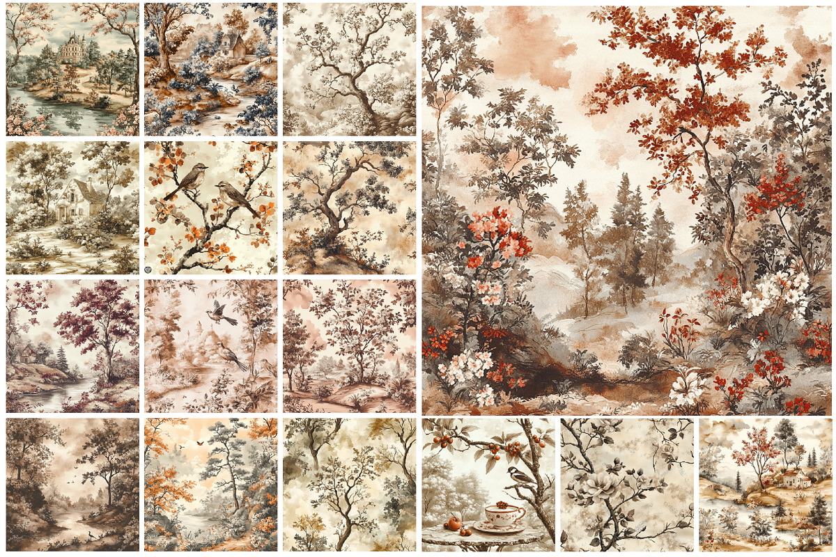 Mocha Mousse Toile De Jouy Patterns, an Illustration by SinaCreation (Photo 2 of 5)