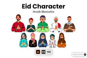 Eid Character Doodle Illustration, a Person Illustration by SLAB! Design