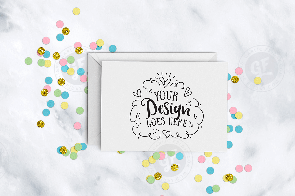 Pretty pastel confetti greeting card, a Print Template by Garlic Friday Design