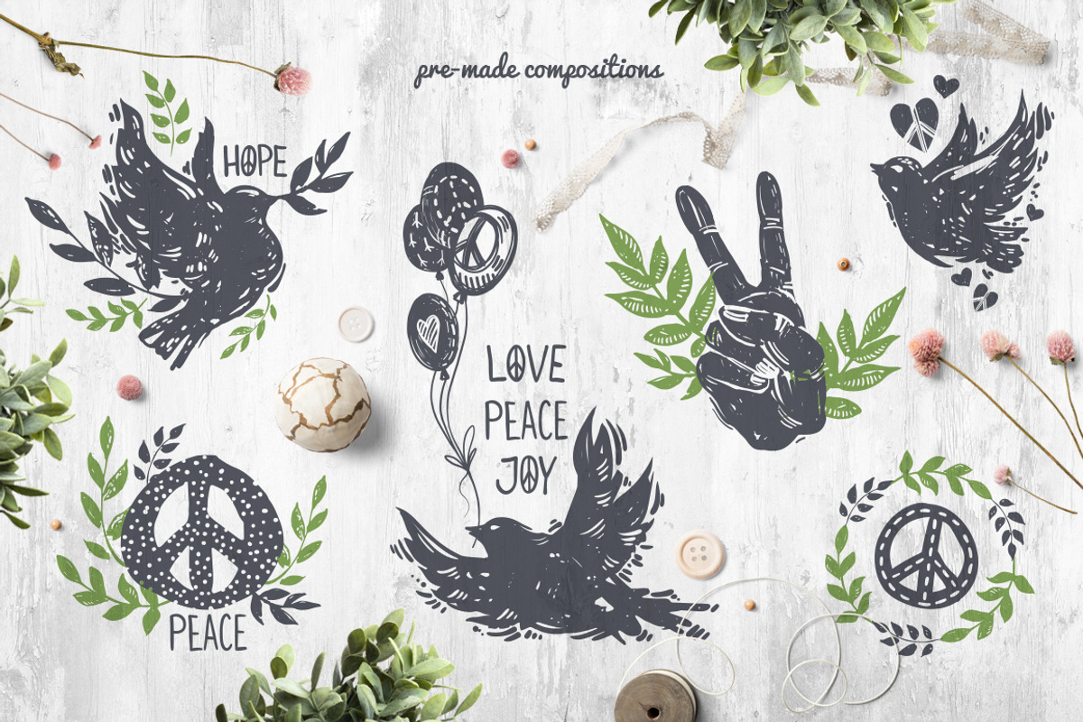 The Day of Peace Vector Collection, a Decorative Illustration by Elena Paletskaya (Photo 4 of 6)