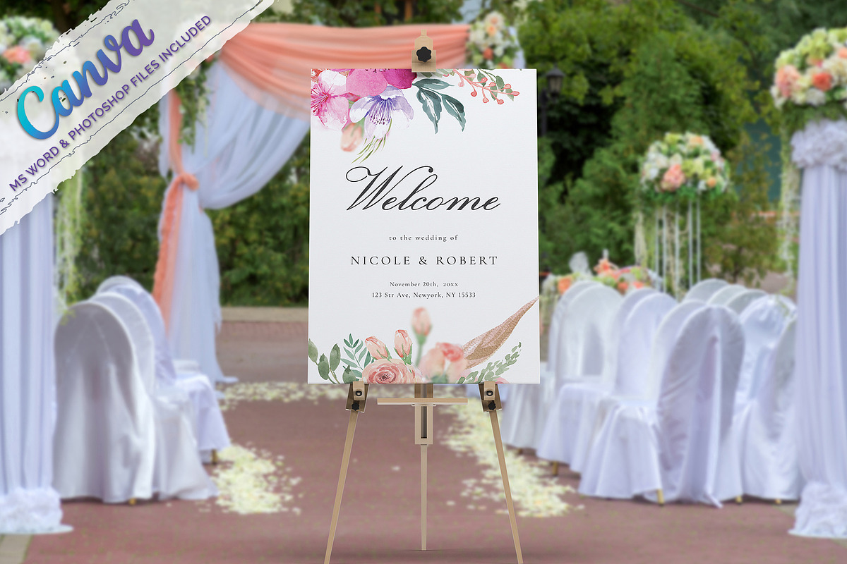 Welcome Sign Template Canva, an Invitation Template by ShineOnWedding (Photo 7 of 9)