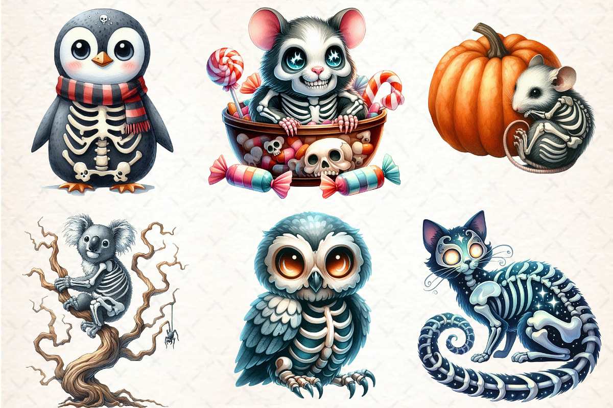 Halloween Skeleton Animals Clipart, an Illustration by DreamCafeArt (Photo 3 of 7)
