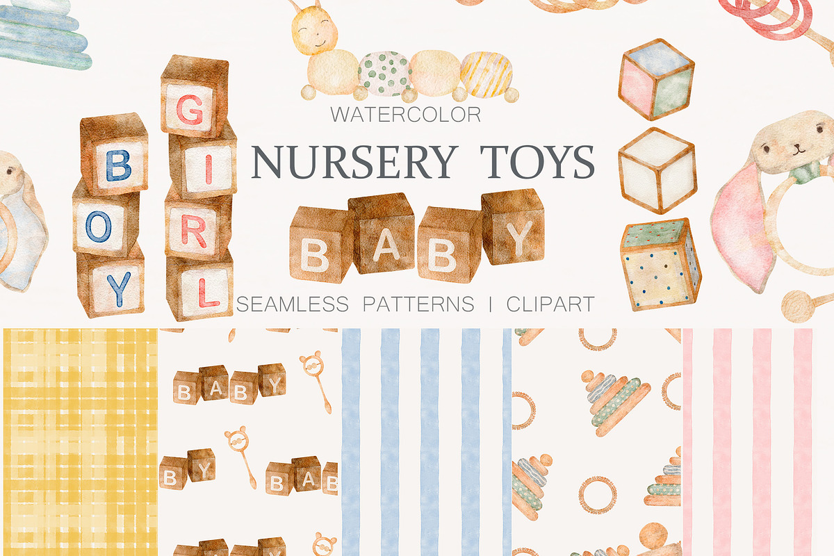Nursery Toys Clipart & Patterns, a Pattern Graphic by NatalieArtsDenysenko (Photo 1 of 9)