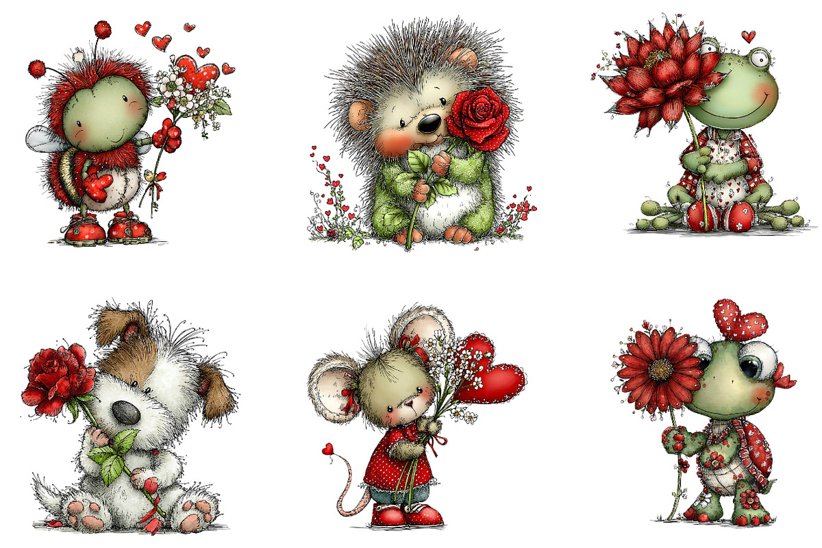 Valentine Animals with Flower Clipar, an Illustration by Dream Creation (Photo 5 of 7)
