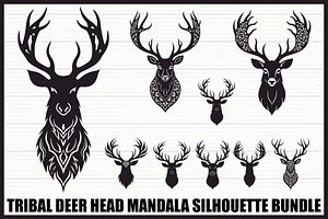Tribal Deer Head Mandala Bundle, an Illustration by jahid234
