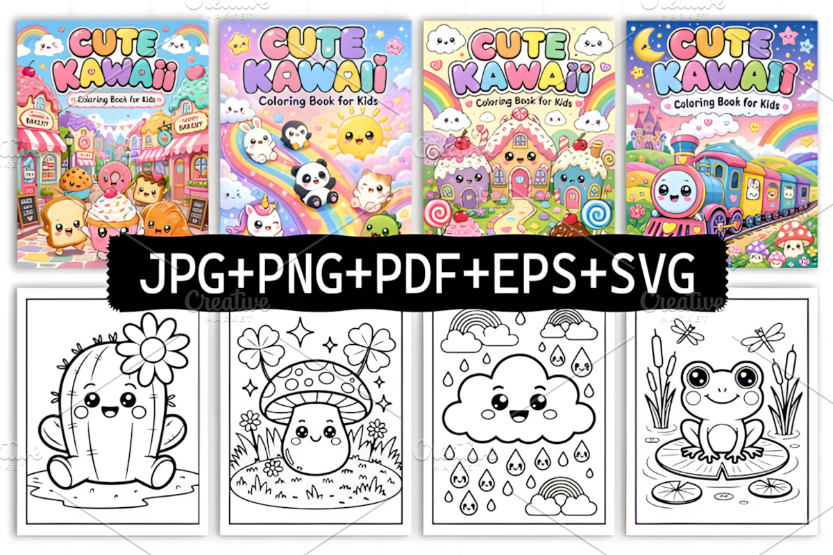Cute Kawaii Coloring Pages, a Decorative Illustration by Design Station (Photo 2 of 3)