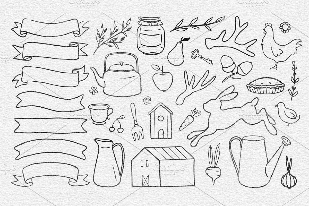 Rustic floral doodles and logos, an Animal Illustration by harmonia_green_art (Photo 3 of 12)