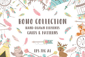 Boho hand-drawn vector collection