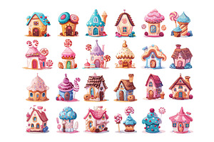 Tiny candy houses cartoon vector set, an Object Illustration by Onyx