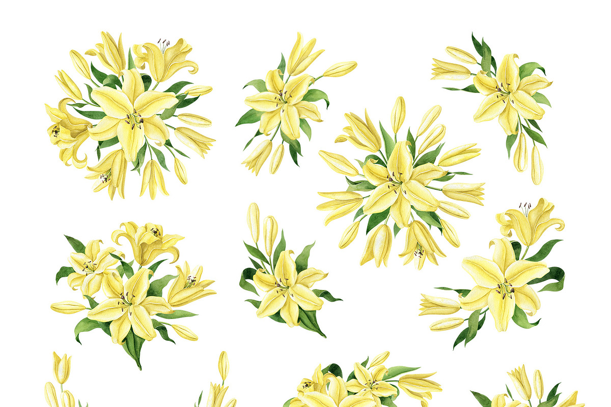 Yellow Lilies Watercolor Set, a Texture Illustration by Natalia Fedorova (Photo 4 of 10)