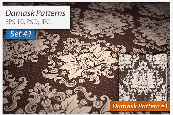 4 Vector Seamless Damask Patterns preview 6