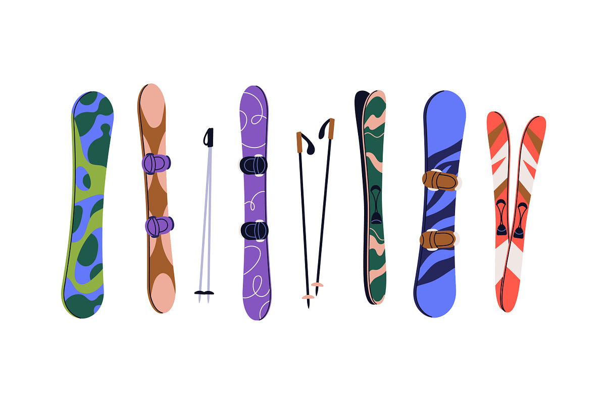 Snowboards, skis and poles set, a Sport Illustration by Good Studio (Photo 3 of 3)