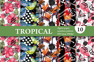 10 Tropical Seamless Patterns Set