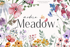 Watercolor Modern Meadow Flowers