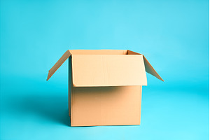 Open cardboard box on vibrant blue, a Background Photo by Gladkov photography