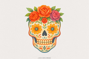 Sugar Skull Floral PNG, Day of the, an Illustration by SharpMarketplace