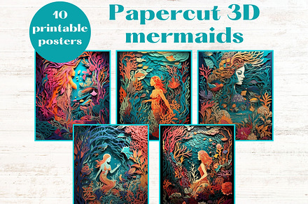 PAPERCUT 3d Effect MERMAID Wall Art, a Decorative Illustration by Mermaids Cove