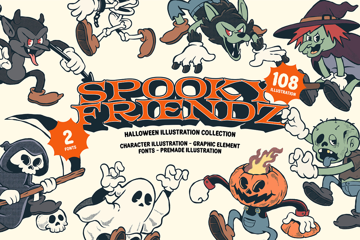 Spooky Friendz - Retro Halloween, a Seasonal Illustration by Ludere Studios (Photo 1 of 11)