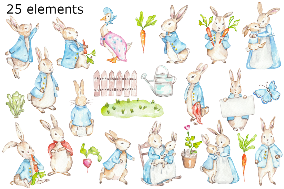 Vintage rabbit watercolor clipart, a Background Graphic by GoodFairyClipArt (Photo 2 of 2)