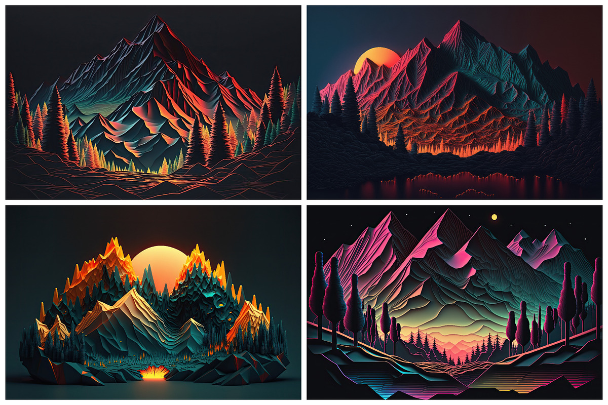 28 Neon Mountain Illustrations in 6K, a Wallpaper Graphic by HipFonts (Photo 5 of 8)