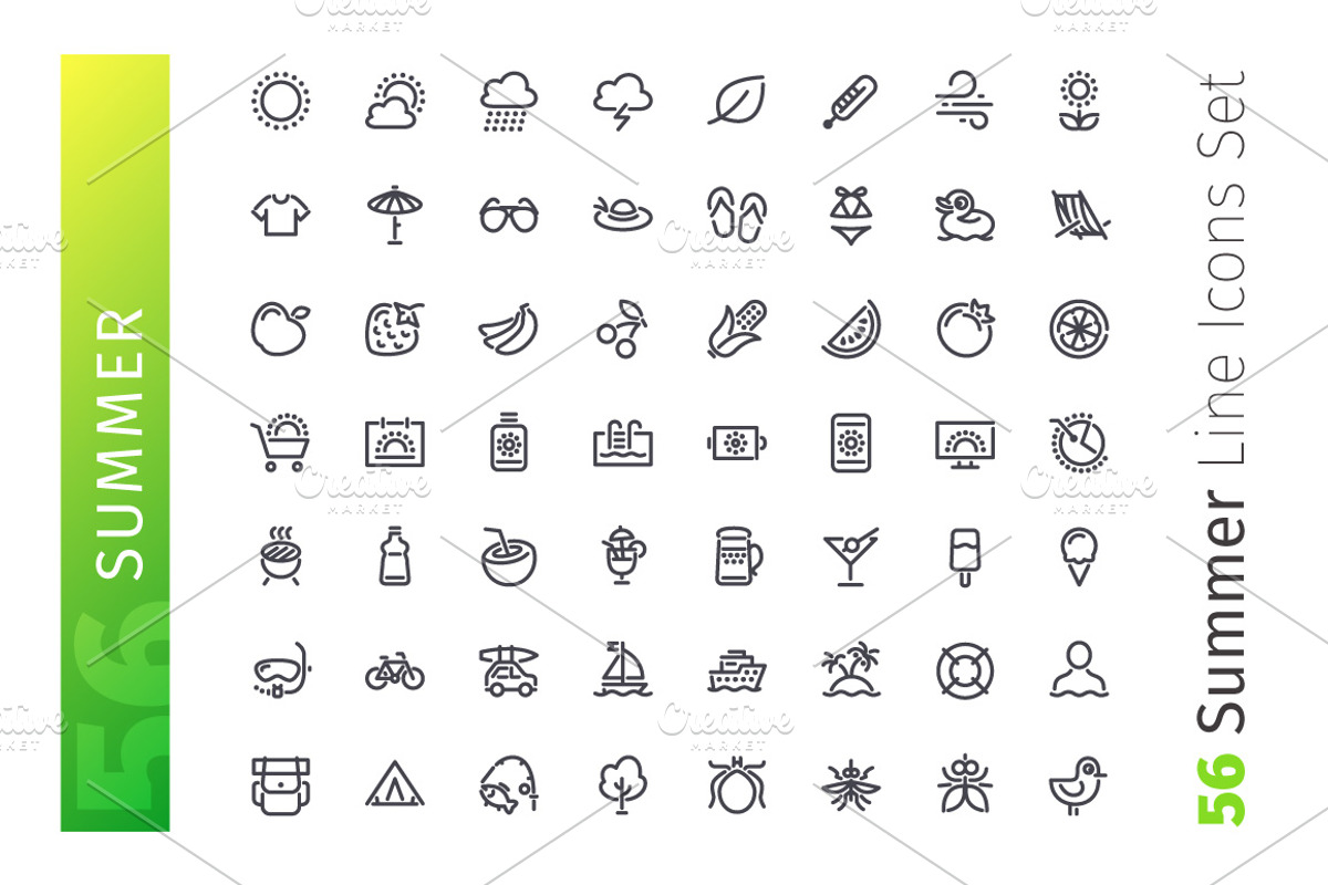 Summer Line Icons Set, an Outline Icon by Voysla's Shop (Photo 2 of 4)