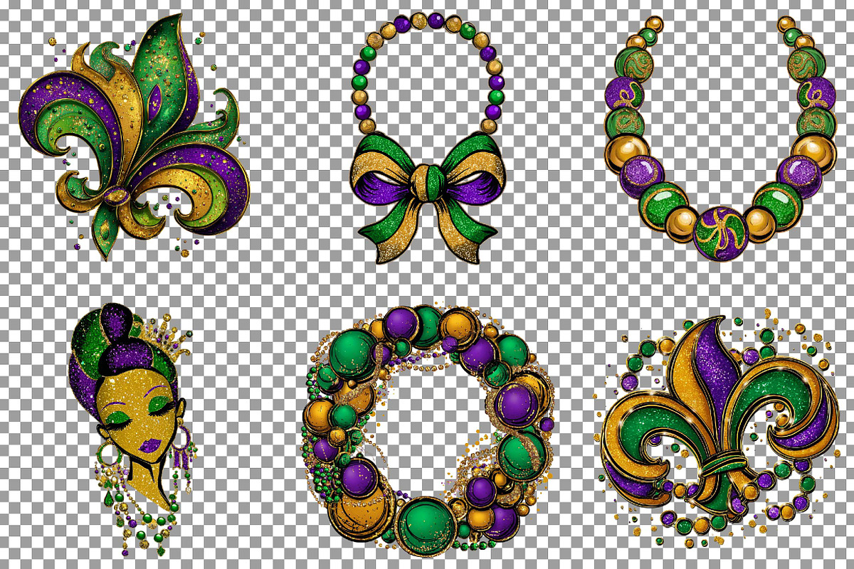 Watercolor Mardi Gras Beads Clipart, an Illustration by Sublimation Artist (Photo 4 of 6)