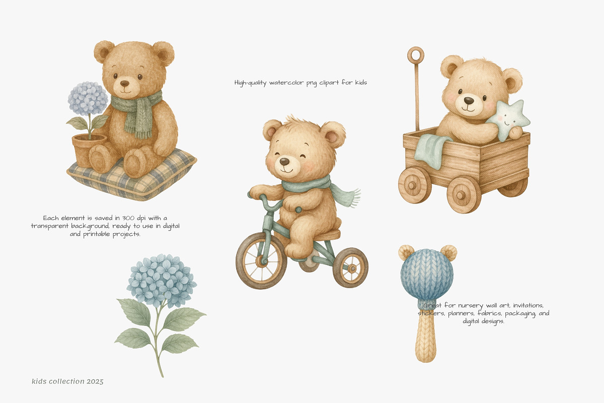 teddy bears and nursery clipart, a Decorative Illustration by Pink Studio Art (Photo 2 of 10)