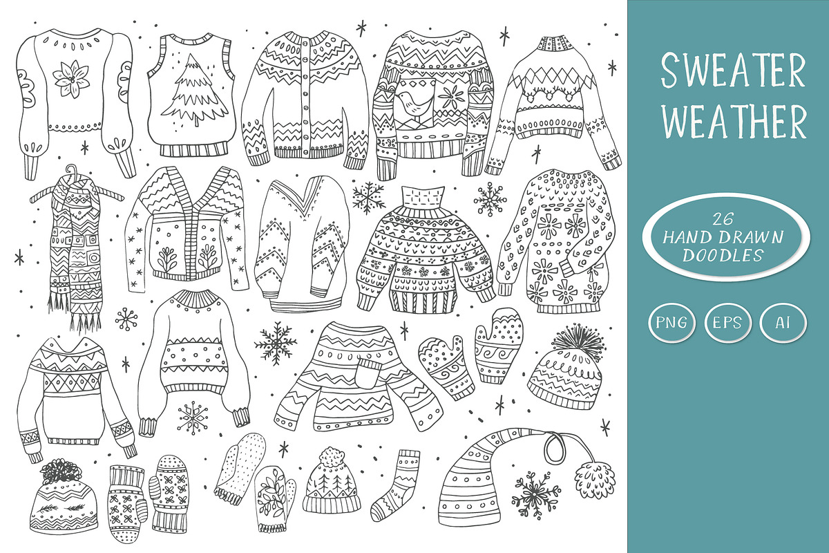 Winter Christmas Sweaters Doodles, a Seasonal Illustration by Anna Ivanir (Photo 1 of 3)