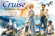 Cruise, nautical watercolor clipart, a Person Illustration by AkvarelRiver (Thumbnail 1 of 8)